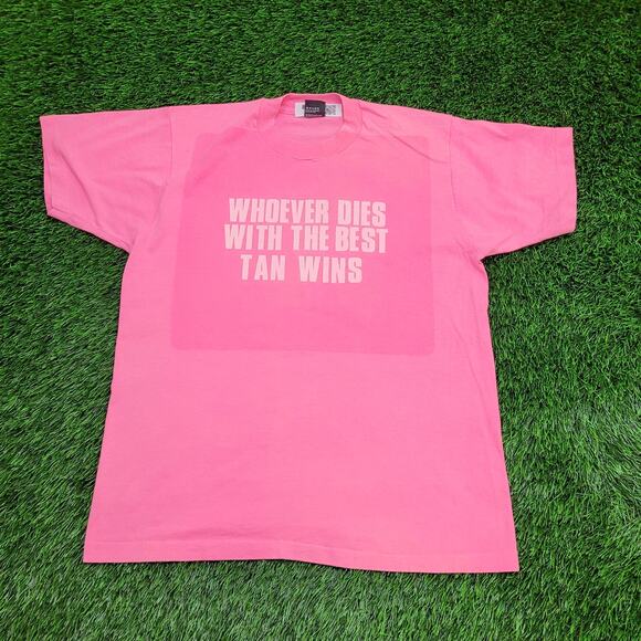 Vintage 90s Funny Sun-Bathing Shirt Womens XL 21x26 Pink USA - Picture 1 of 16